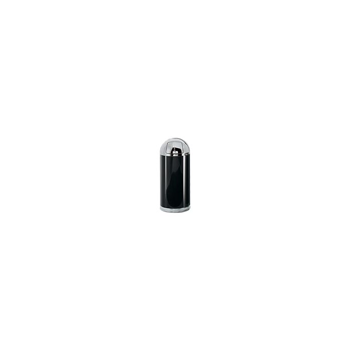 Rubbermaid / United Receptacle R1536-20B European Designer Line Round Top Receptacle - 15 Gallon Capacity - 15" Dia. x 36" H - Disposal Opening is 8" W x 7" H - Black Body with Chrome Accents