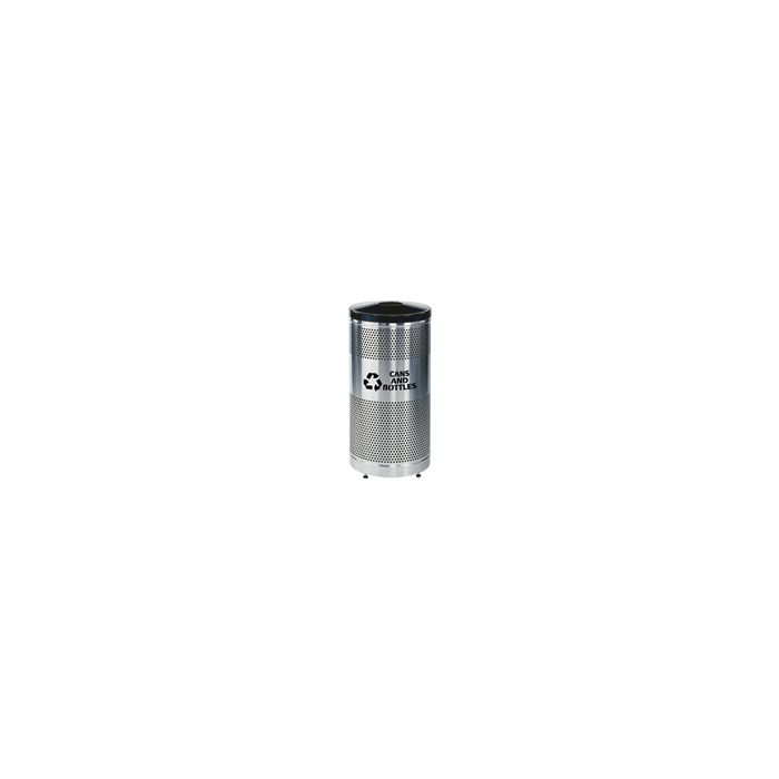Rubbermaid / United Receptacle Howard Classic S3SSG-BK 5" Diameter Recycling Open Top - Stainless Steel Body / Black Top - Perforated Steel Waste Receptacle - 25 gallon capacity - 18" Dia. x 35.5" H
